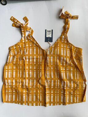 Women’s Yellow Plaid Bow Tie- Sleeve Tank Top – Size Medium – New With Tags